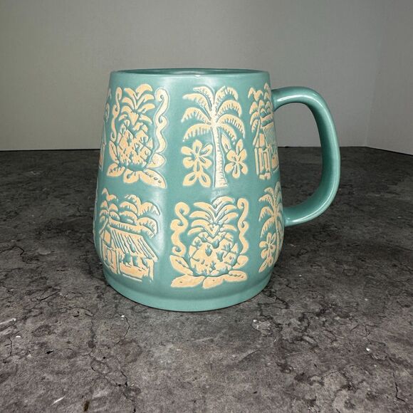 Large Opalhouse Stoneware Coffee Mug Cup Teal Tiki Hut Palm Pineapple 24 oz Blue - Picture 1 of 5